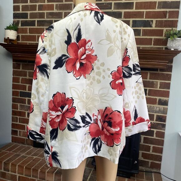 Alfred DunnerJacket Blazer Red Floral Quilted Open Front Lightweight Sz 20 used‎ - Picture 3 of 16